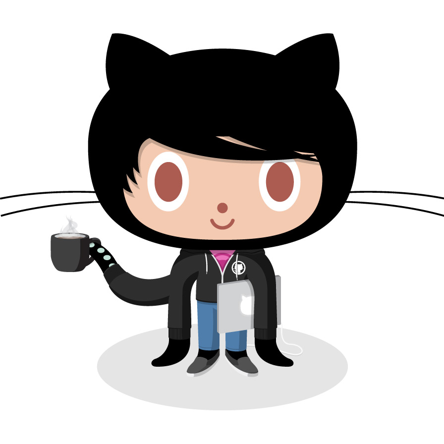 Octocat mit Laptop und Kaffeetasse